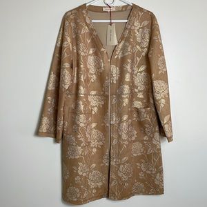 Solitaire Tan Coat with Gold Floral Jacquard